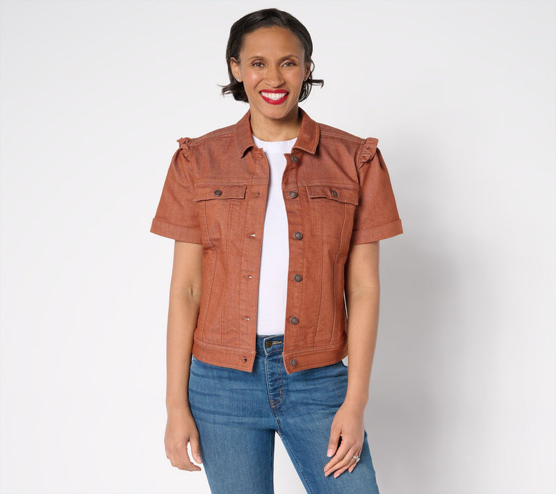 AnyBody Color Short Sleeve Denim Jacket — View 4