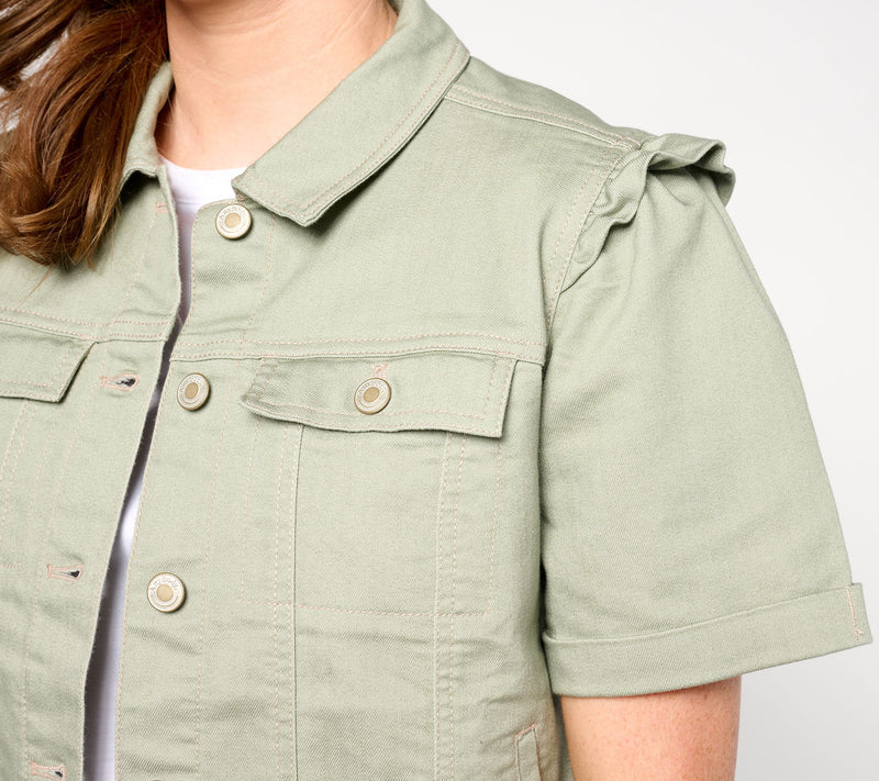 AnyBody Color Short Sleeve Denim Jacket — View 12