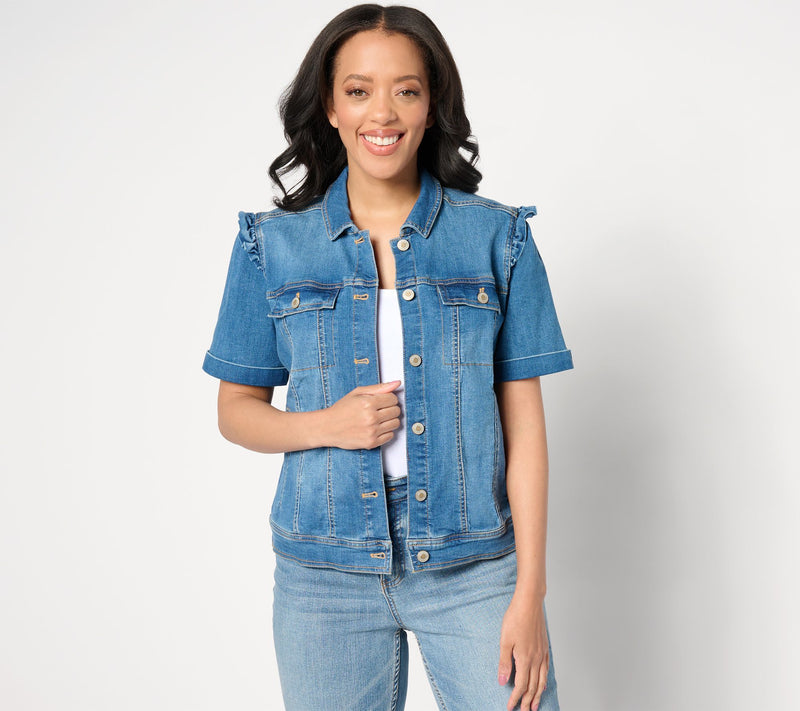 AnyBody Color Short Sleeve Denim Jacket — View 8