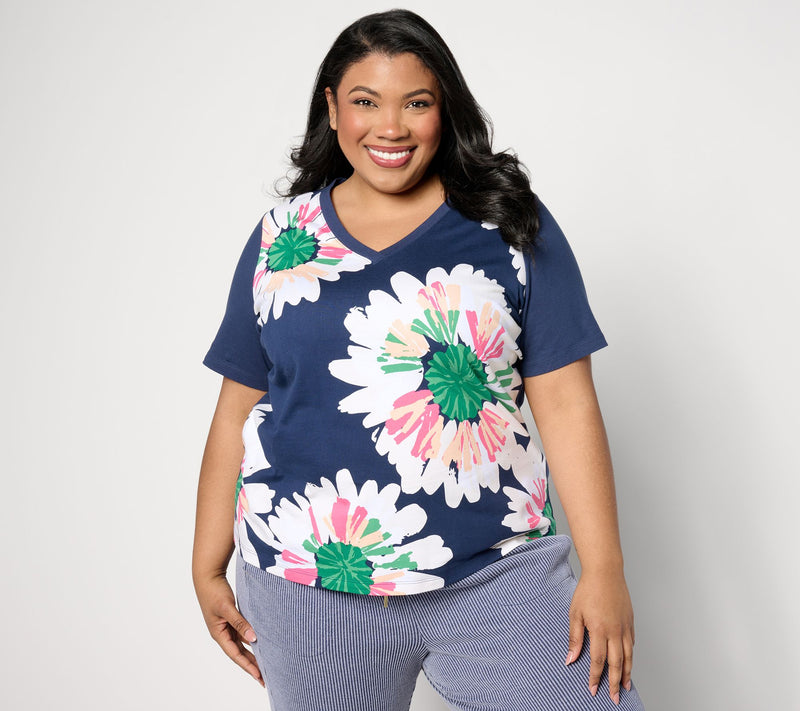 Sport Savvy Short Sleeve V-Neck Floral Tee — View 4