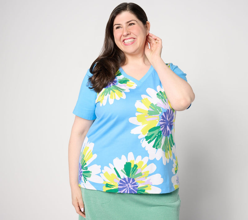Sport Savvy Short Sleeve V-Neck Floral Tee — View 12