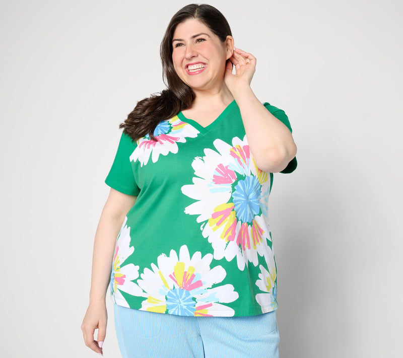 Sport Savvy Short Sleeve V-Neck Floral Tee — View 13