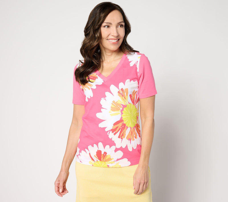 Sport Savvy Short Sleeve V-Neck Floral Tee — View 14