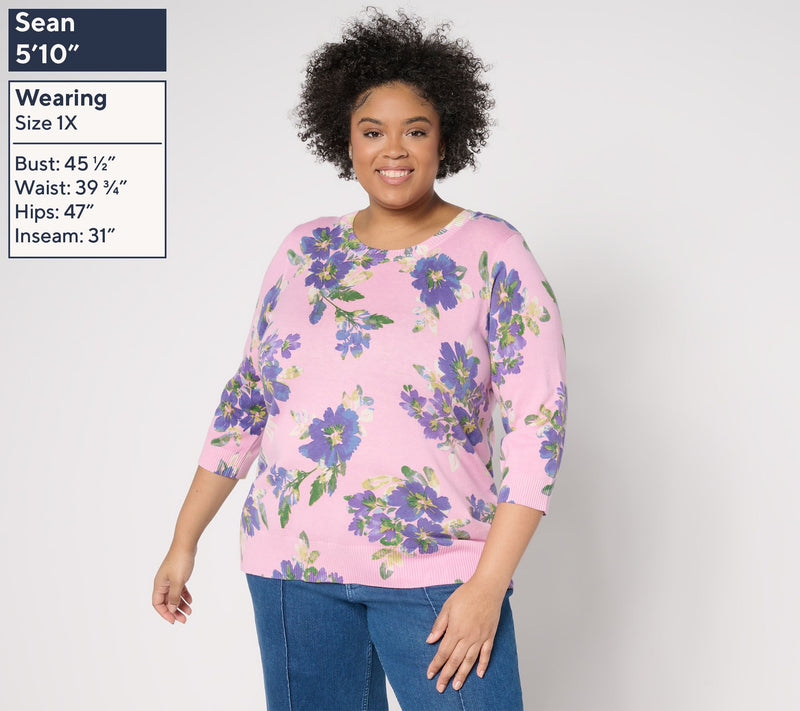 Denim & Co. Printed Round Neck 3/4-Sleeve Sweater — View 6