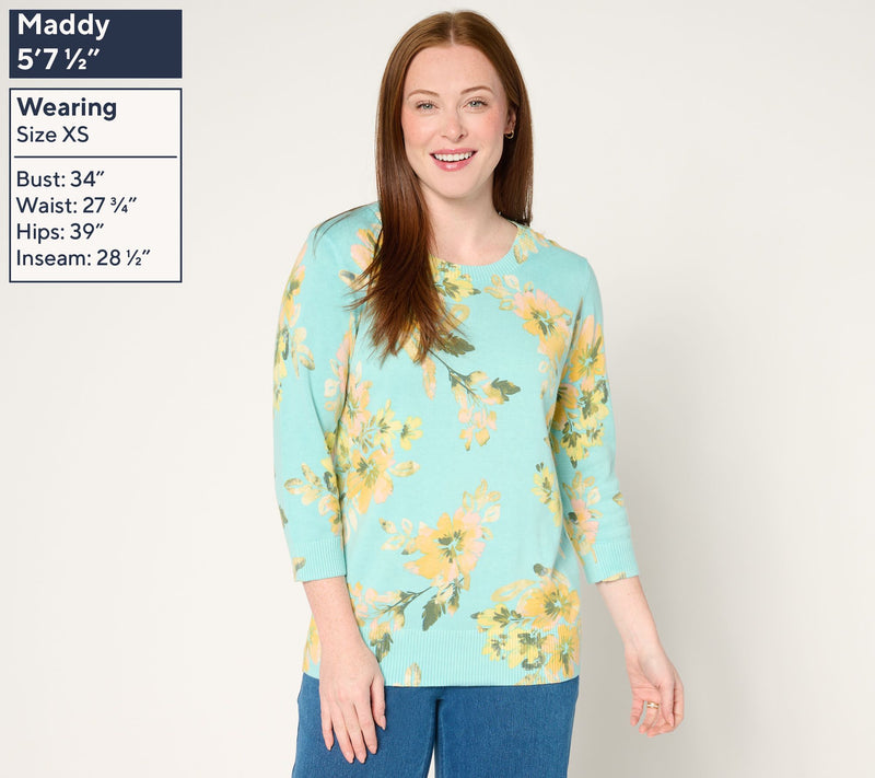 Denim & Co. Printed Round Neck 3/4-Sleeve Sweater — View 7