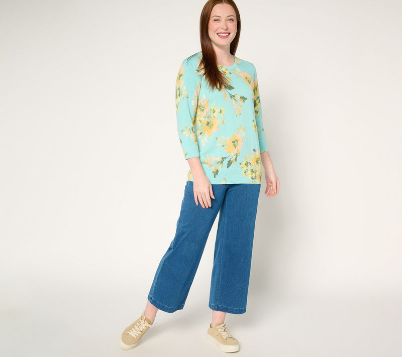 Denim & Co. Printed Round Neck 3/4-Sleeve Sweater — View 9