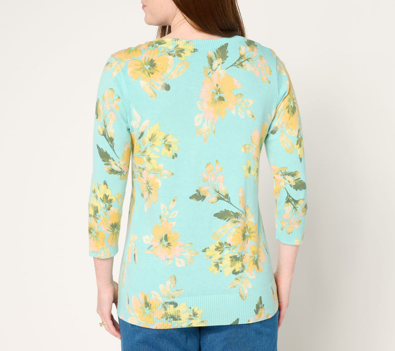 Denim & Co. Printed Round Neck 3/4-Sleeve Sweater — View 8