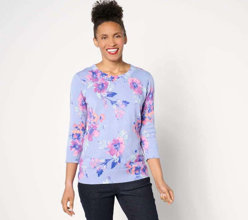 Denim & Co. Printed Round Neck 3/4-Sleeve Sweater — View 18