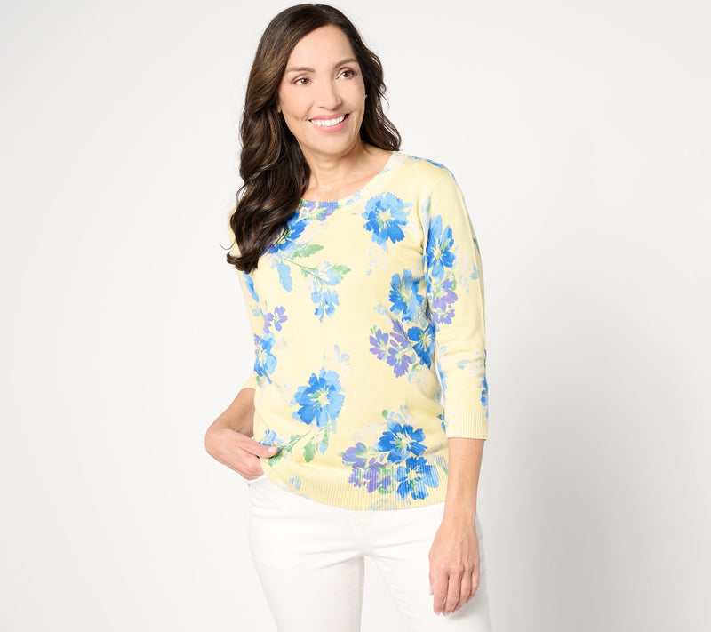 Denim & Co. Printed Round Neck 3/4-Sleeve Sweater — View 21