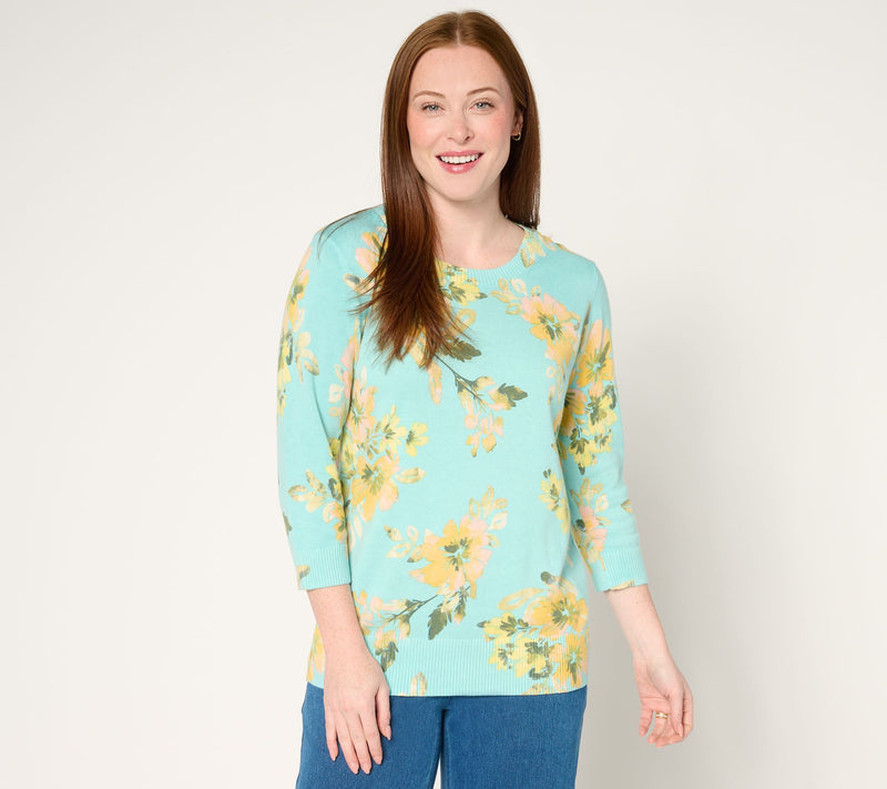 Denim & Co. Printed Round Neck 3/4-Sleeve Sweater — View 5