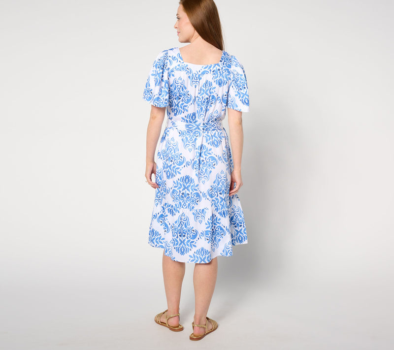 Destination 365 Regular Printed Flutter Sleeve Self Belted Dress — View 8