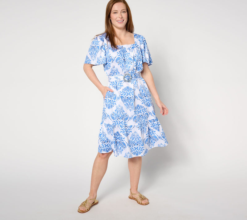 Destination 365 Regular Printed Flutter Sleeve Self Belted Dress — View 3
