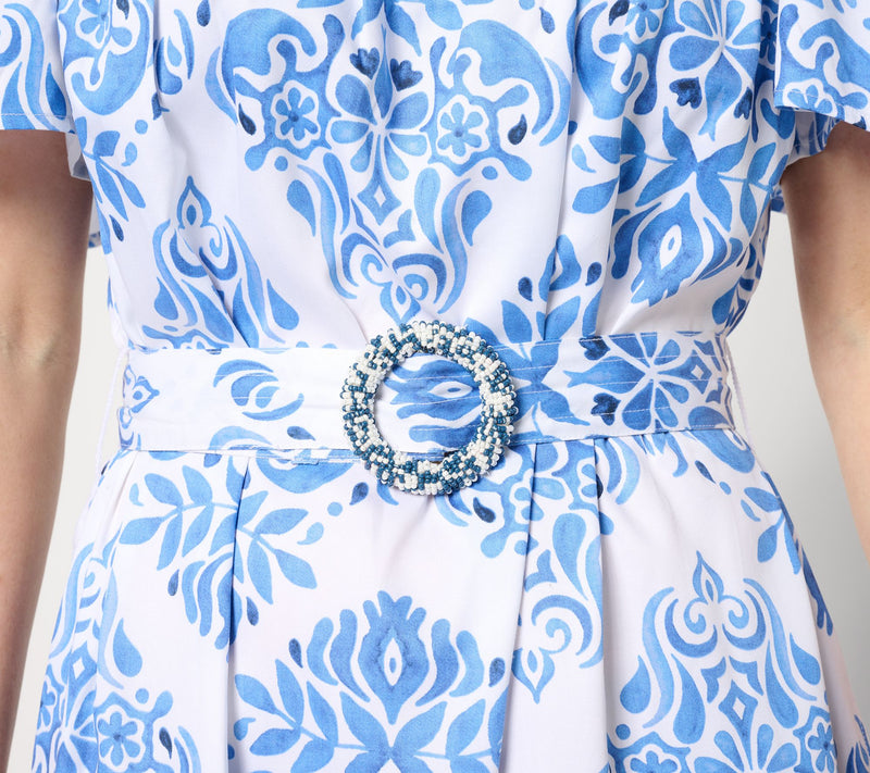 Destination 365 Petite Printed Flutter Sleeve Self Belted Dress — View 10