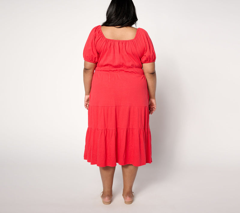Destination 365 Regular Puff Sleeve Sweetheart Midi Dress — View 2