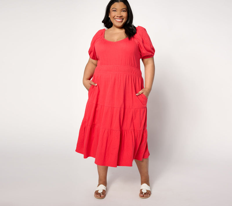 Destination 365 Regular Puff Sleeve Sweetheart Midi Dress — Main view