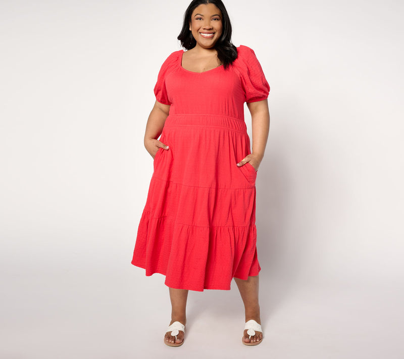 Destination 365 Regular Puff Sleeve Sweetheart Midi Dress — View 8
