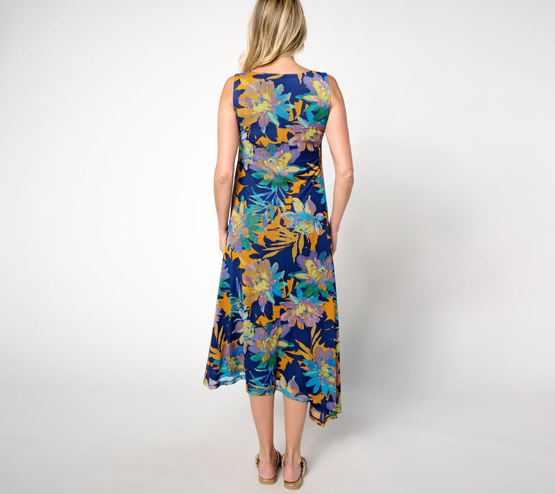 Women with Control Petite Triple Mesh Asymmetric Hem Dress — View 12