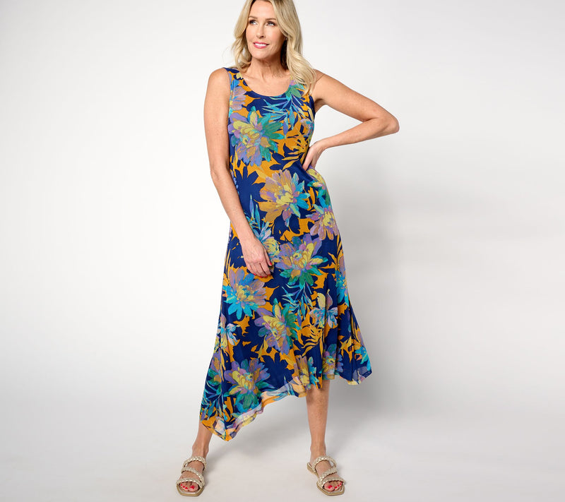 Women with Control Petite Triple Mesh Asymmetric Hem Dress — Main view