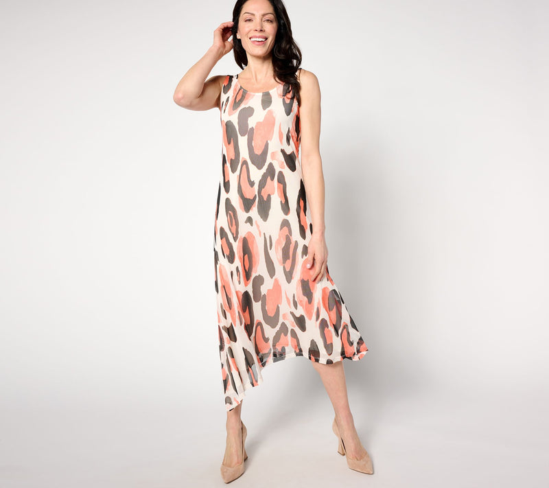 Women with Control Petite Triple Mesh Asymmetric Hem Dress — View 7
