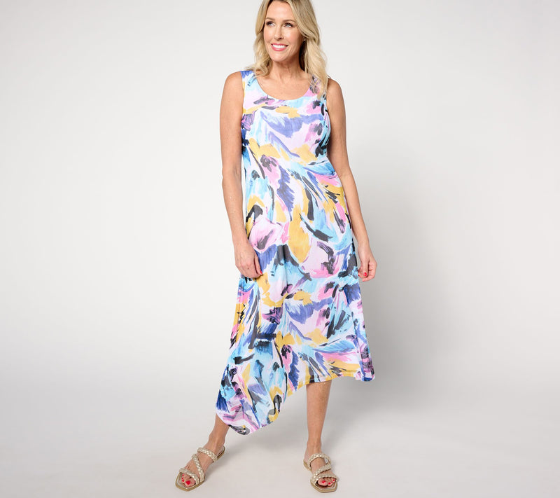 Women with Control Petite Triple Mesh Asymmetric Hem Dress — View 3