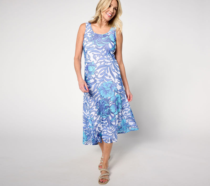 Women with Control Petite Triple Mesh Asymmetric Hem Dress — View 5