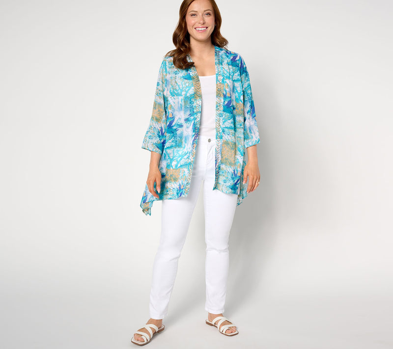 Inspired by Susan Graver Printed Chiffon Open Front Topper — View 3