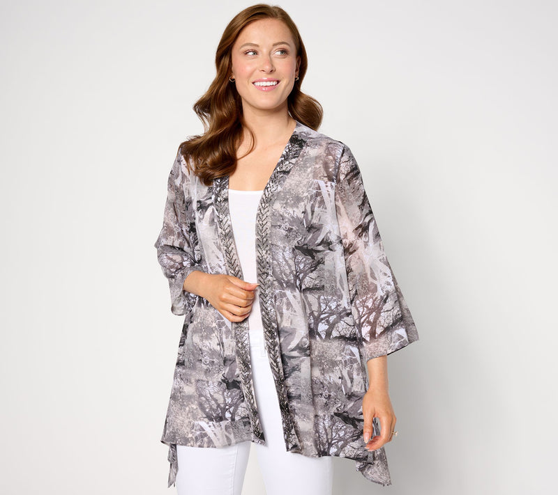 Inspired by Susan Graver Printed Chiffon Open Front Topper — View 8