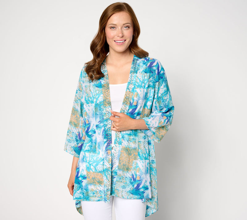 Inspired by Susan Graver Printed Chiffon Open Front Topper — View 9