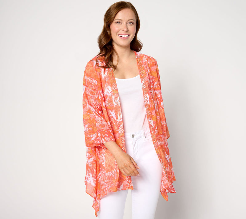 Inspired by Susan Graver Printed Chiffon Open Front Topper — View 10