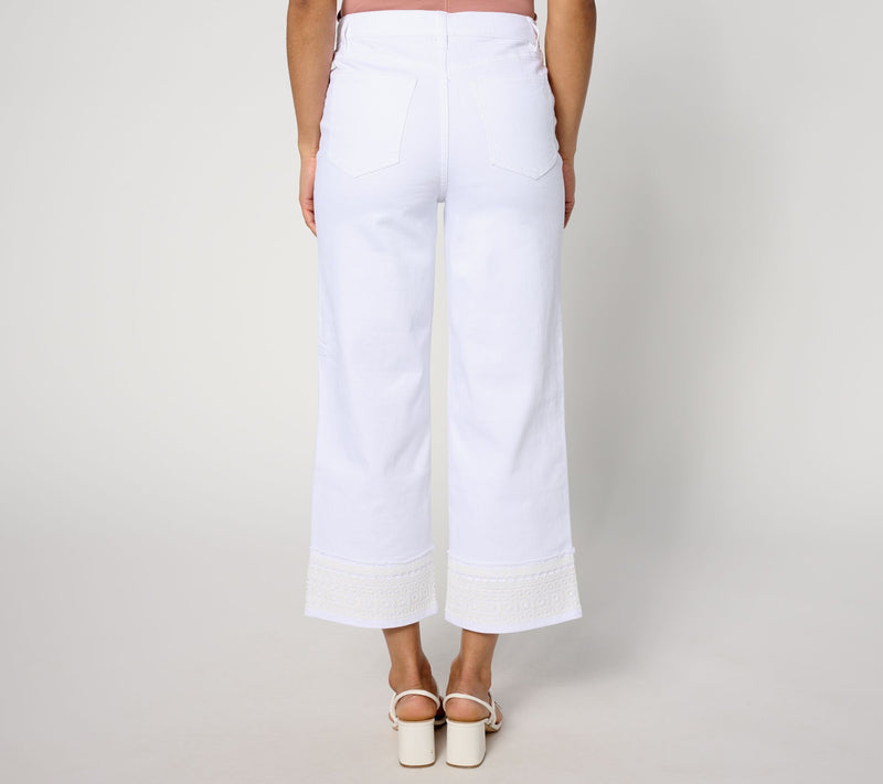 Susan Graver Petite Stretch Denim Wide-Leg Crop Jean with Lace Trim — View 2