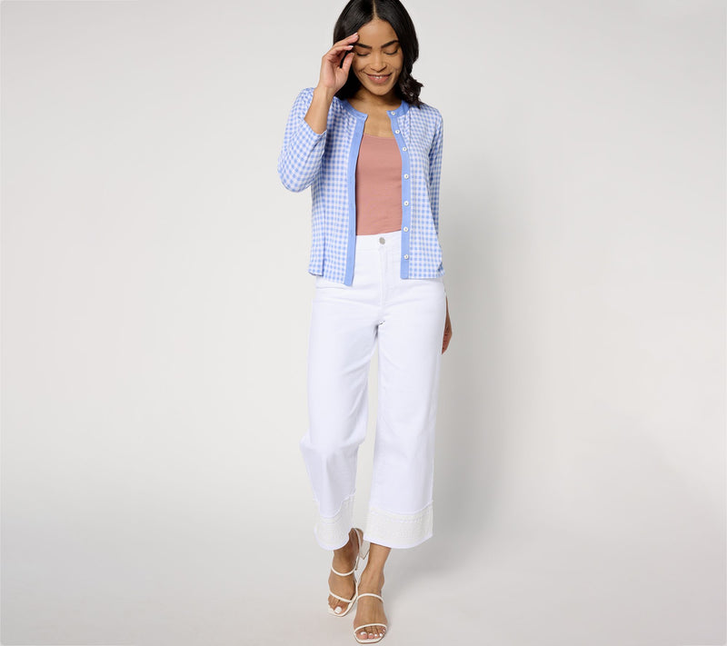 Susan Graver Petite Stretch Denim Wide-Leg Crop Jean with Lace Trim — View 3
