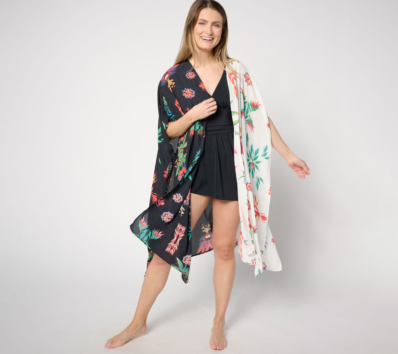 Women with Control Printed Open Front Cover Up — View 5