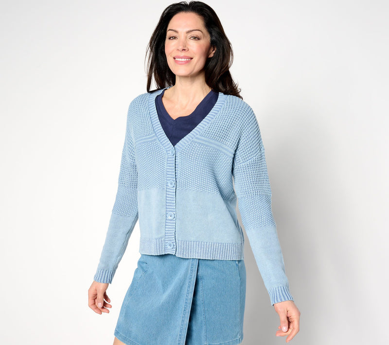 Denim & Co. Canyon Retreat Drop Shoulder Mix Stitch Cardigan — View 10