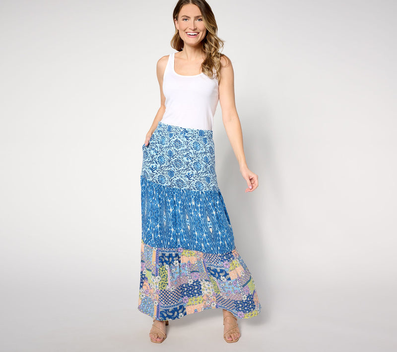 Denim & Co. Canyon Retreat Printed Ruffle Detail Tiered Skirt — View 3