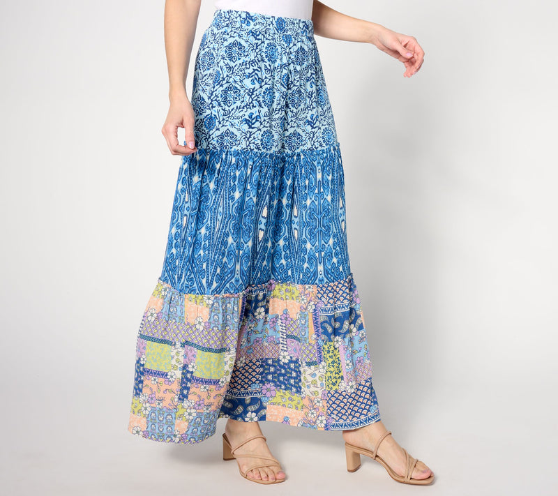 Denim & Co. Canyon Retreat Printed Ruffle Detail Tiered Skirt — Main view
