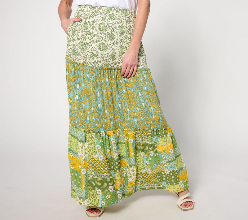 Denim & Co. Canyon Retreat Printed Ruffle Detail Tiered Skirt — View 9