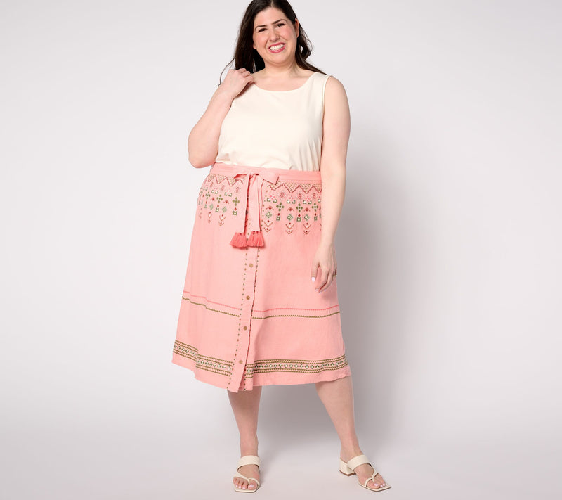 Denim & Co. Canyon Retreat Oasis Embroidered Linen Skirt — View 3