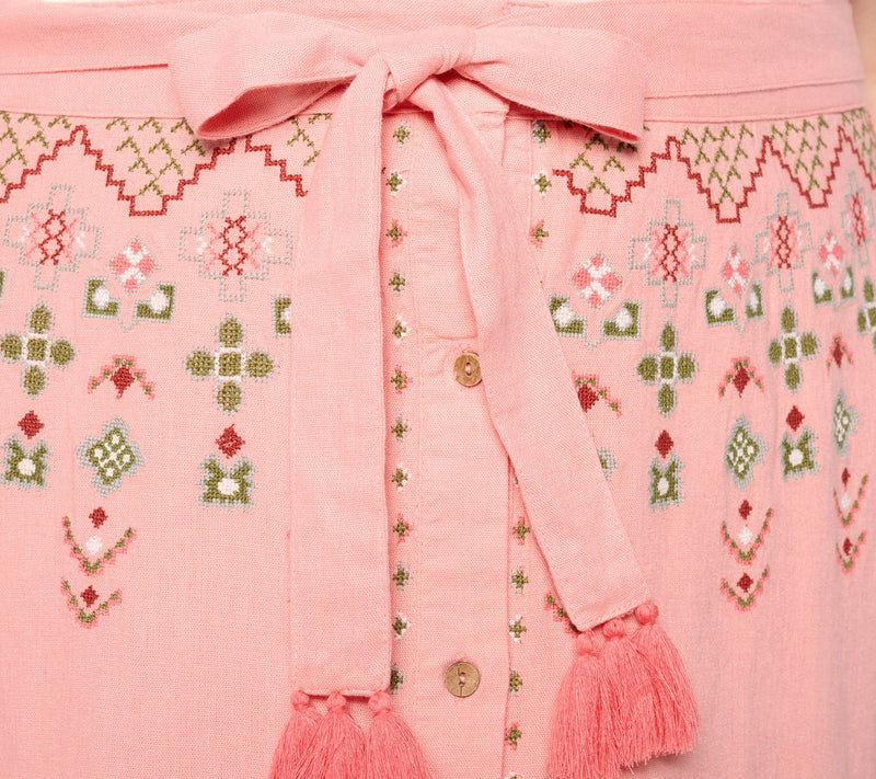 Denim & Co. Canyon Retreat Oasis Embroidered Linen Skirt — View 4