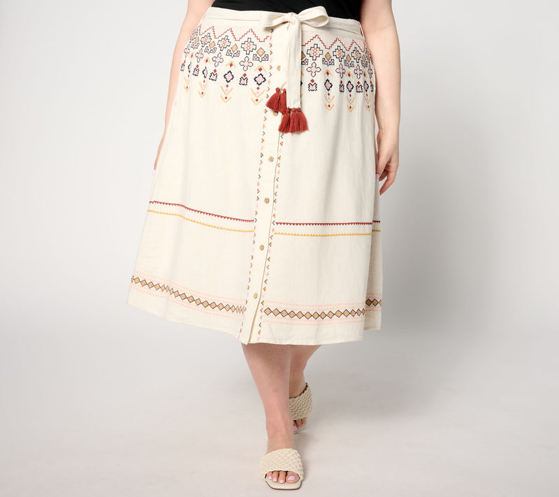 Denim & Co. Canyon Retreat Oasis Embroidered Linen Skirt — View 8