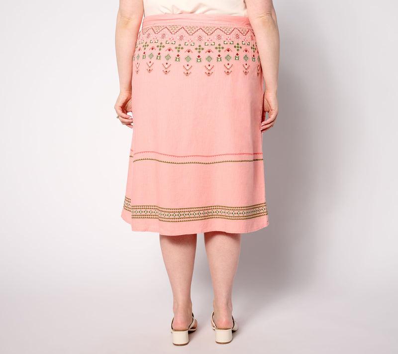 Denim & Co. Canyon Retreat Oasis Embroidered Linen Skirt — View 2