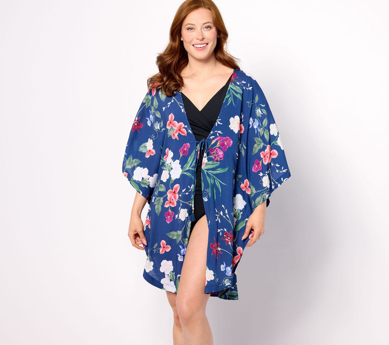 Jantzen Printed Woven Curved Hem Tie-Front Cover-Up — View 9