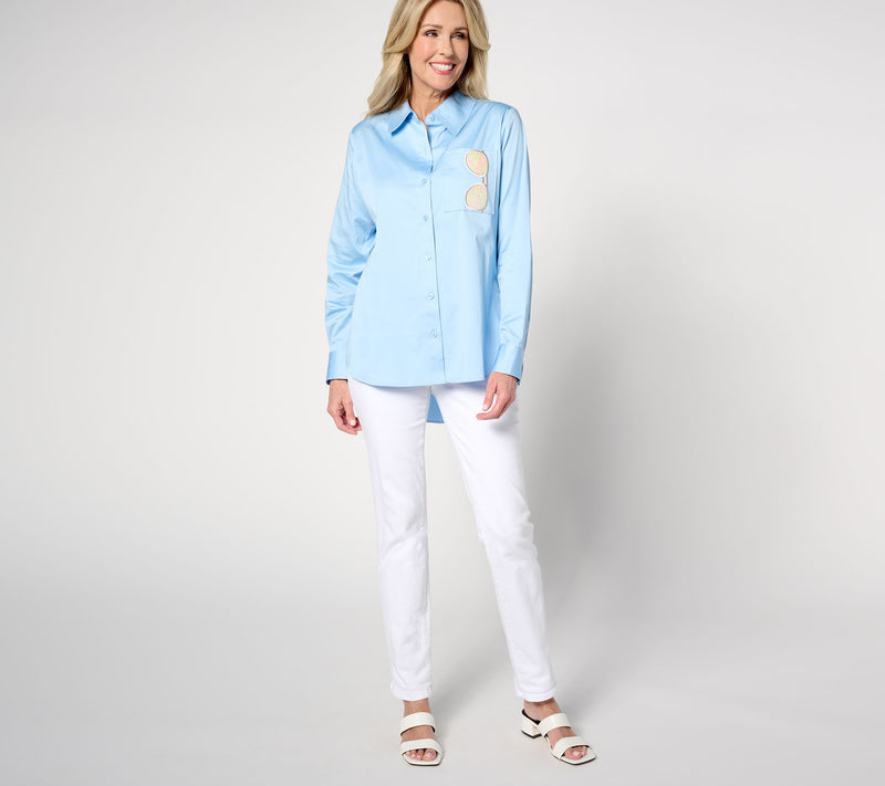 Women with Control Button Down with Sunglass Embroidery — View 3