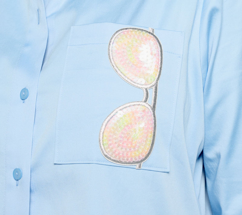 Women with Control Button Down with Sunglass Embroidery — View 4