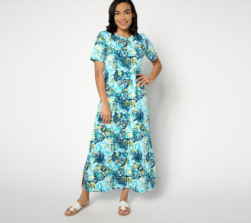 Denim & Co. Beach Regular Printed Jersey Short Slv Maxi Dress — View 9