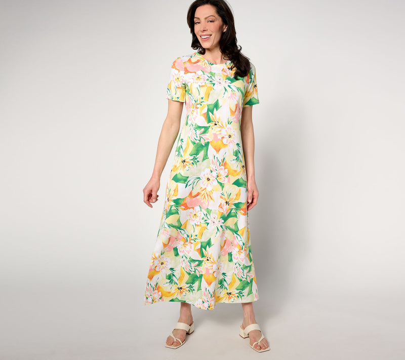 Denim & Co. Beach Regular Printed Jersey Short Slv Maxi Dress — View 13