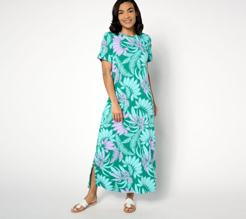 Denim & Co. Beach Regular Printed Jersey Short Slv Maxi Dress — View 7