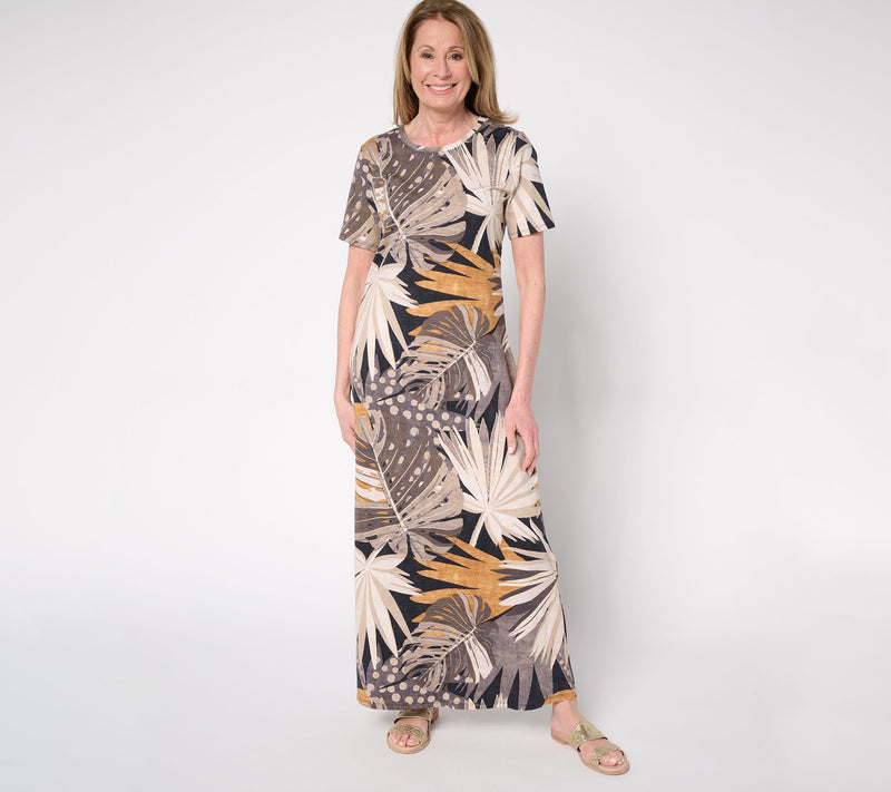 Denim & Co. Beach Regular Printed Jersey Short Slv Maxi Dress — View 15