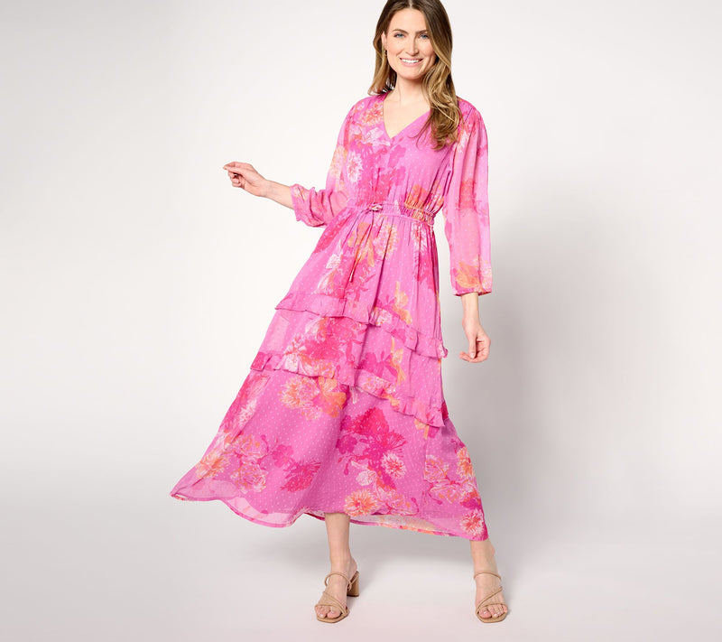 Destination 365 Regular Floral Clip Dot Chiffon Maxi Dress — View 3