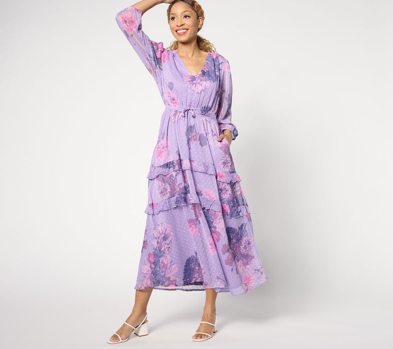 Destination 365 Regular Floral Clip Dot Chiffon Maxi Dress — View 5