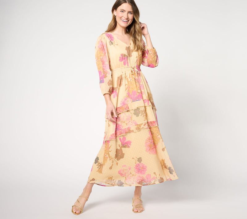 Destination 365 Regular Floral Clip Dot Chiffon Maxi Dress — View 6